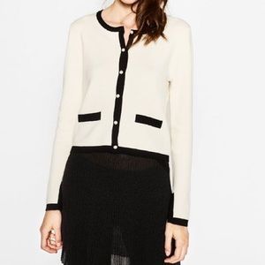 Zara Knitted Cardigan, Black & Ivory w/ Pearls